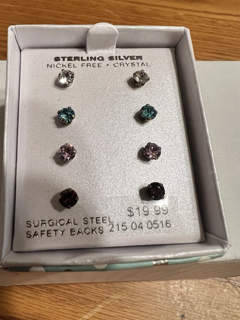 Sterling Silver, Cubic Zirconia Round Stud Earrings Set Of 4